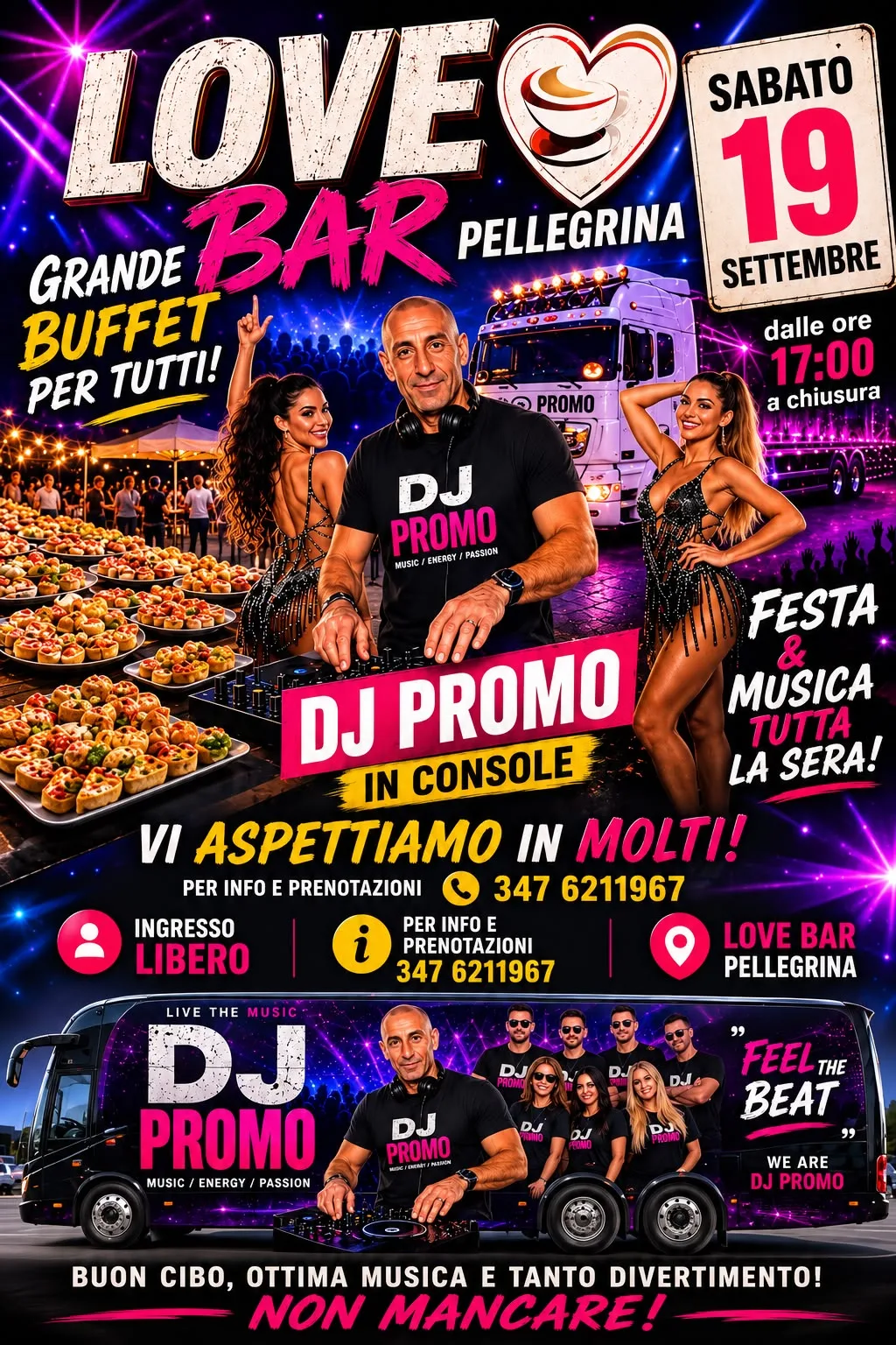 Locandina della serata al Love Bar di Pellegrina, sabato 19 settembre, con DJ Promo in console