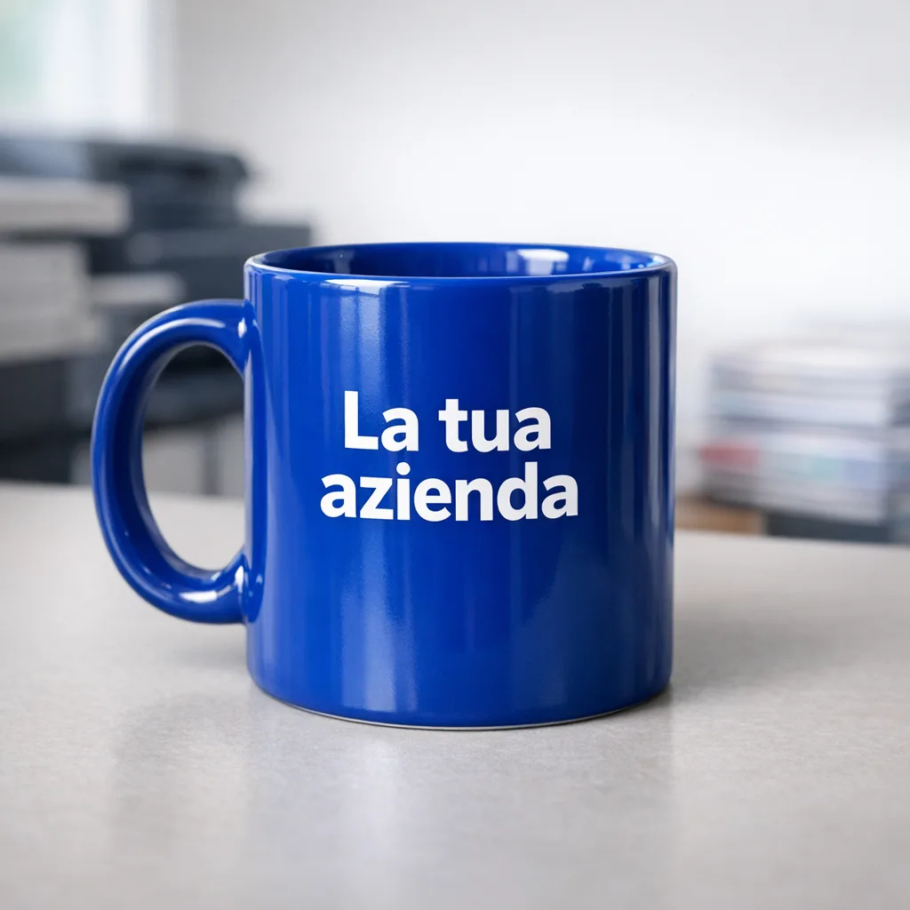 Tazza blu personalizzata con la scritta stampata La tua azienda