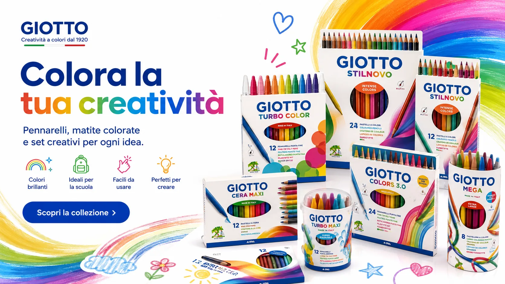 Assortimento di pennarelli, matite e colori GIOTTO