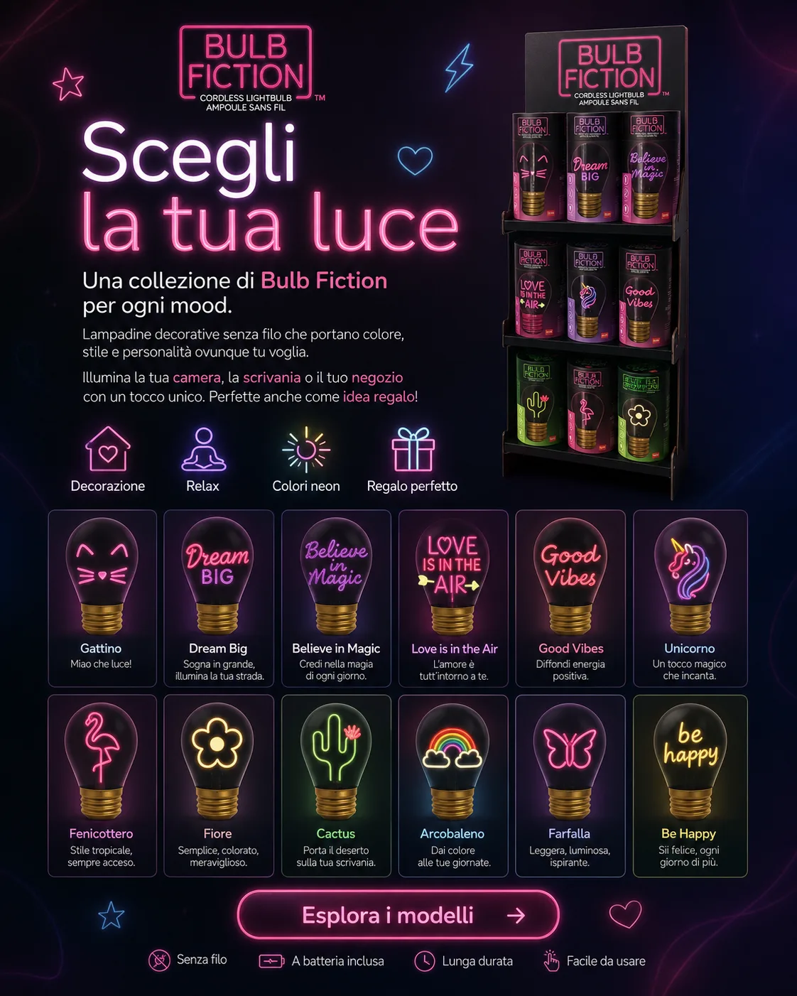 Collezione Bulb Fiction Legami di lampadine decorative neon senza filo