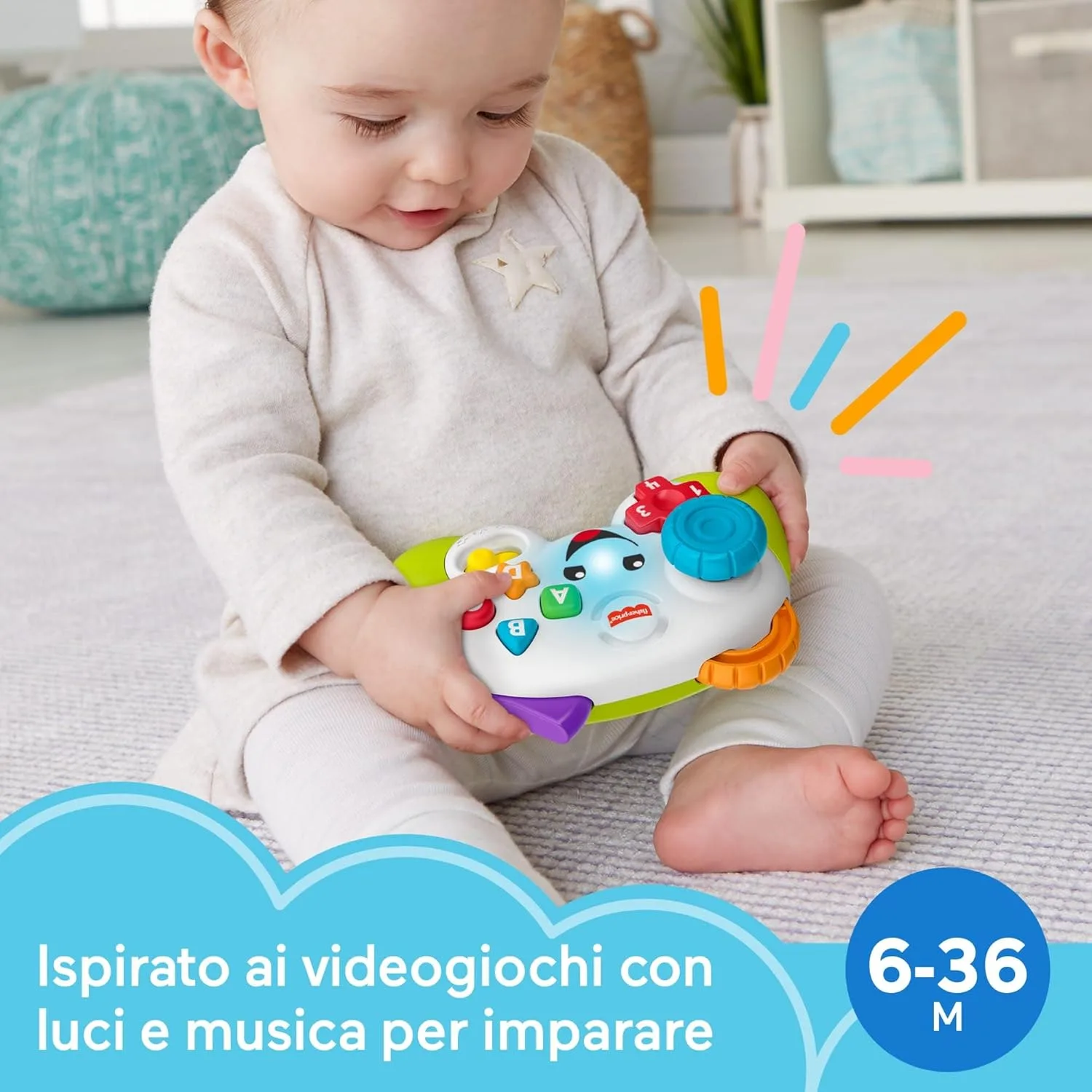 Bimbo che gioca con il Fisher-Price Controller Gioca & Impara