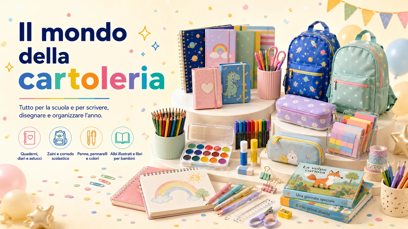 Reparto cartoleria e libri per bambini al negozio Il Centimetro