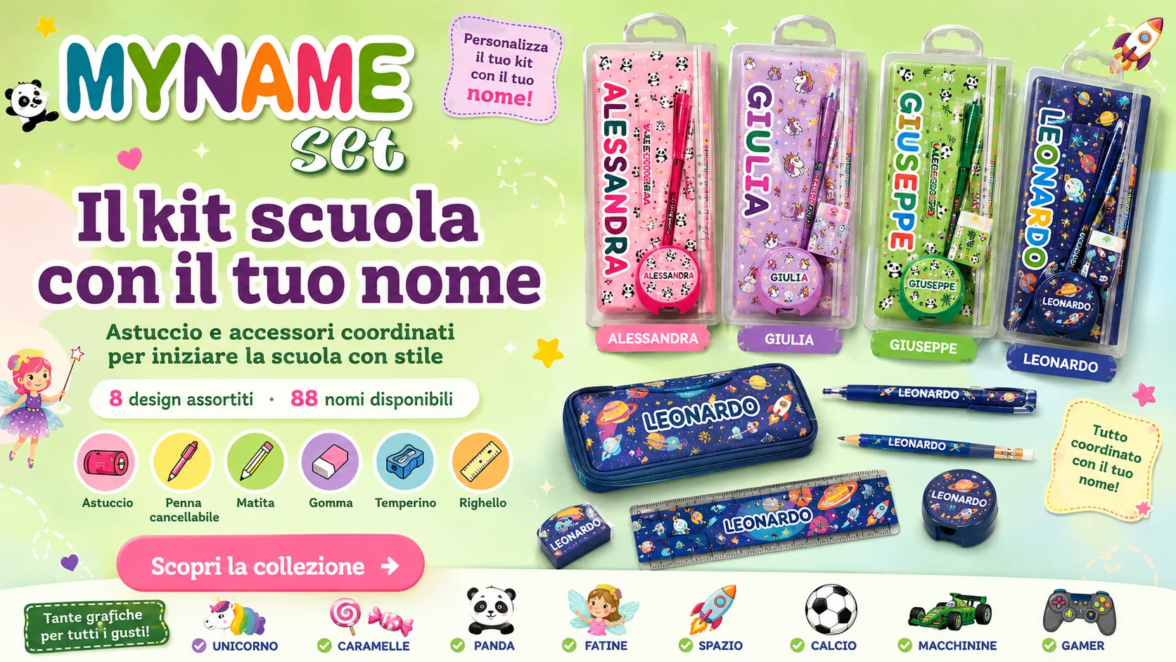 Kit scuola MyName con astuccio e accessori personalizzati con il nome