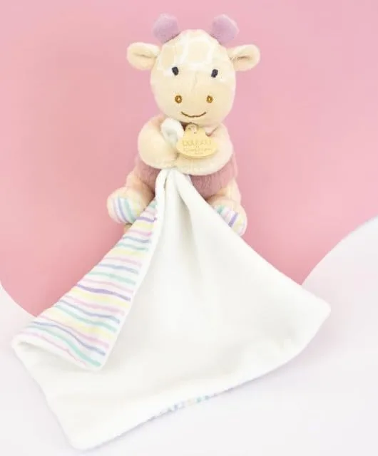 Mini doudou giraffa rosa Les Rikikis con copertina morbida
