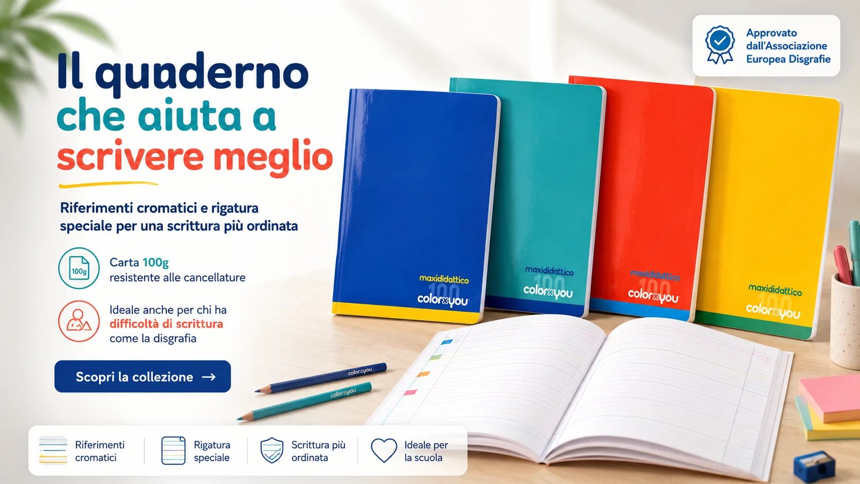 Quaderni maxi didattici color×you con rigatura speciale